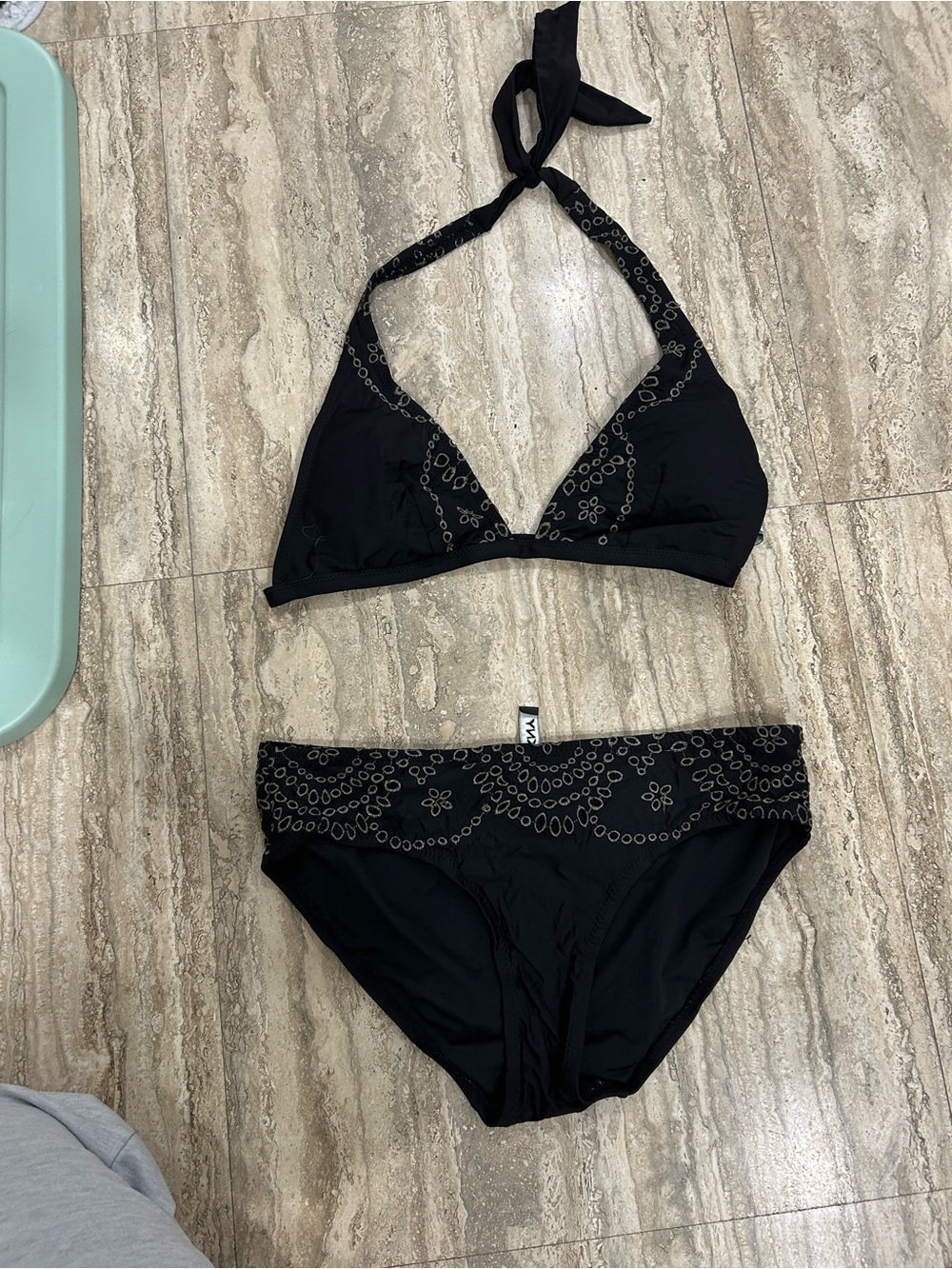 DKNY Black Halter Bikini with Eyelet Detail